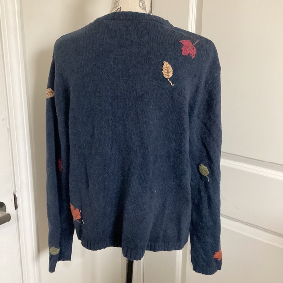 Croft & Barrow Women’s Navy Blue Leaves Full Zip Cardigan Wool Knit Sweater - Picture 3 of 5